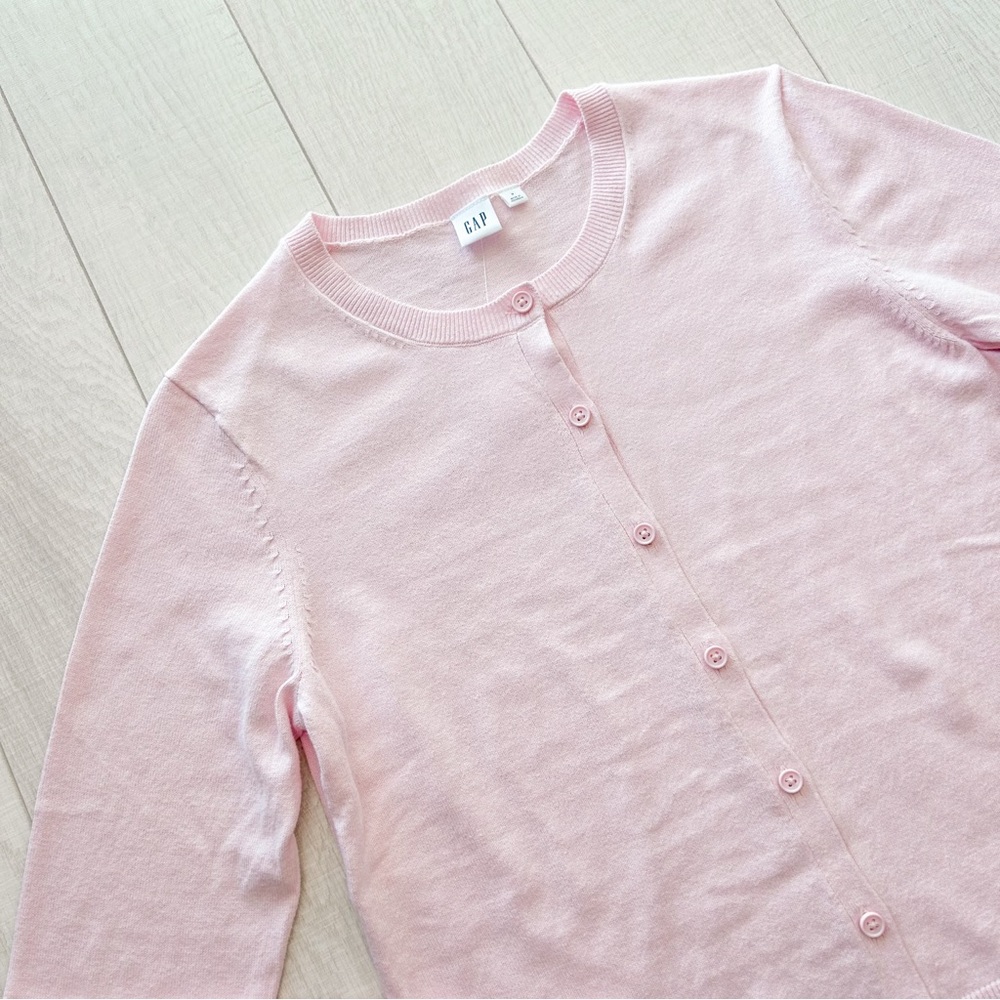 Pastel pink cotton crewneck cardigan - Picture 1 of 7